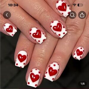 Valentines Red Heart Nail Art